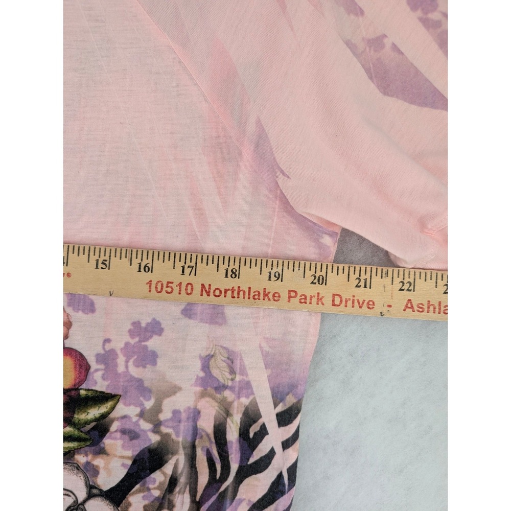 B.L.E.U. Womens Pink Mixed Print Floral Animal Rhinestone T-Shirt XL Y2K - Picture 6 of 9